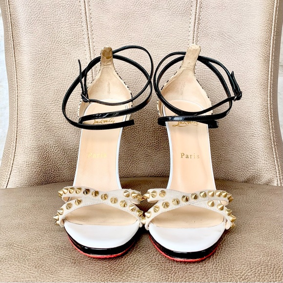 Christian Louboutin Monocronana 120 Black White Splattered Gold Spike 37 1/2 - Picture 4 of 16